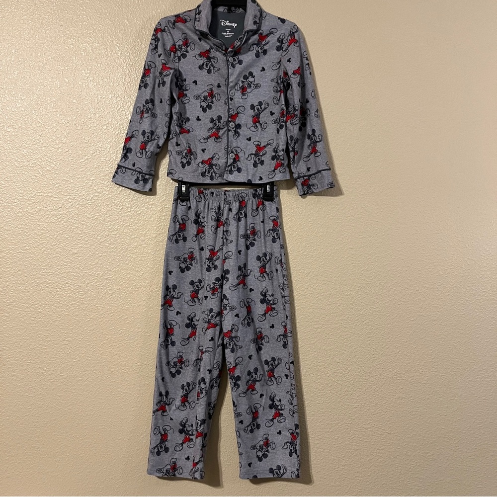 Disney Kids Size 8 Gray Mickey Mouse Long Sleeve Pajama Set